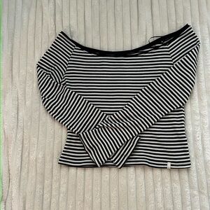 Urban outfitters BDG Black and White Striped off the shoulder long sleeve Top